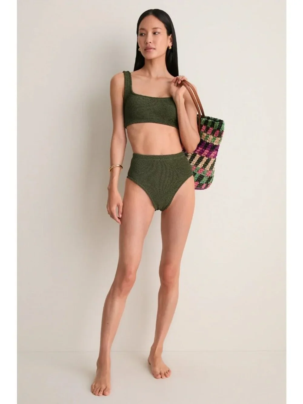 HUNZA G Patricia Bikini Set Metallic Khaki Size One Size NWT